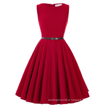 Belle Poque Stock cor vermelha mangas de gola pescoço vermelho vestido de nácar de algodão retro vintage tamanho S ~ 3XL BP000157-2